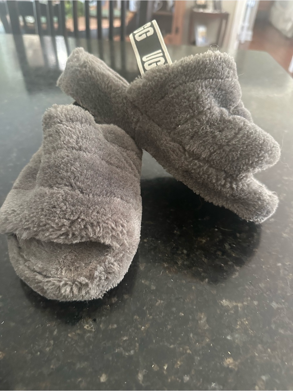 UGG Charcoal Gray Plush Slide Sandals
